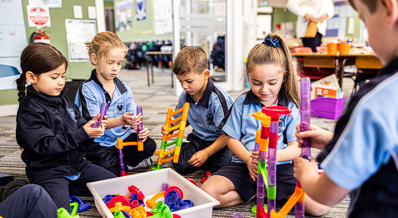 Students playing with blocks at St Madeleine's Catholic Primary School Kenthurst