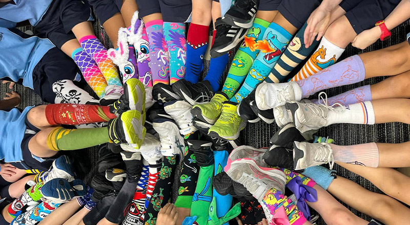 Students experiencing crazy sock day at St Madeleine's Catholic Primary School Kenthurst