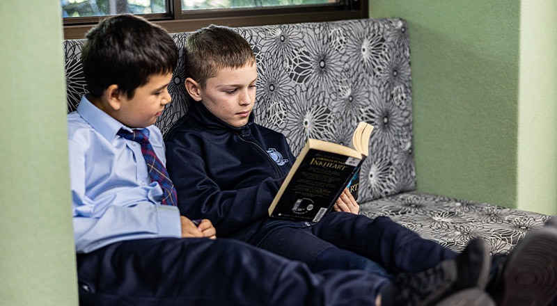 Boys in library from St Madeleine's Catholic Primary School Kenthurst