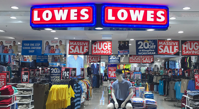 Image of entrance to Lowes clothing store