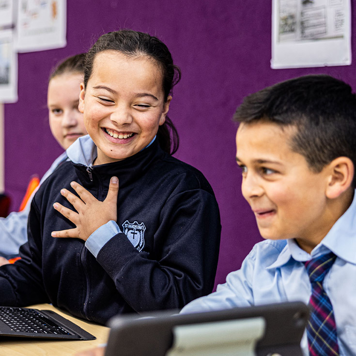 Student laughing at St Madeleine's Catholic Primary School Kenthurst